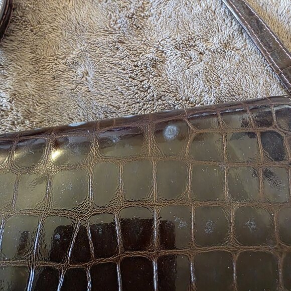 Vintage Made in Italy Croc Embossed Brown Leather Crossbody Bag Brass Hardware - Picture 3 of 16